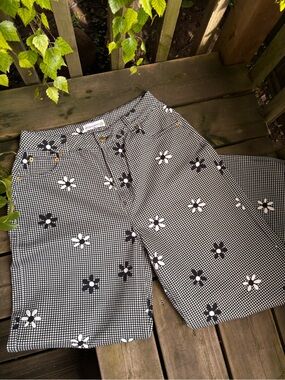 Heavy Manners Black & White Gingham Denim Jean with Daisy Accent